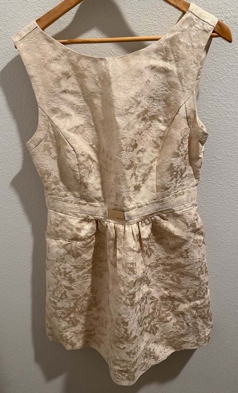 Jennifer Lopez JLO Champagne Gold Metallic Floral‎ Brocade Cocktail Dress 12
